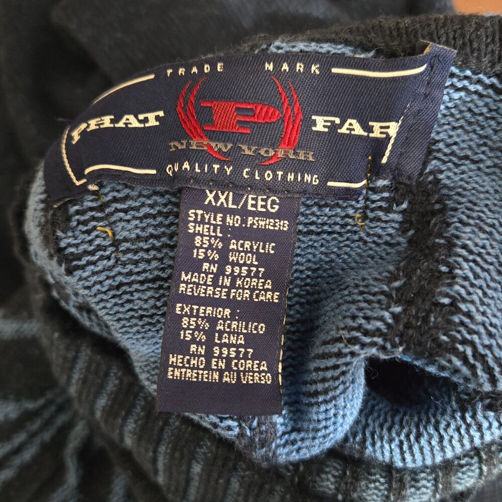 Phat Farm Sweater Mens XL Dark Blue Vintage Y2K 90s Wool Blend Turtleneck - Picture 10 of 11